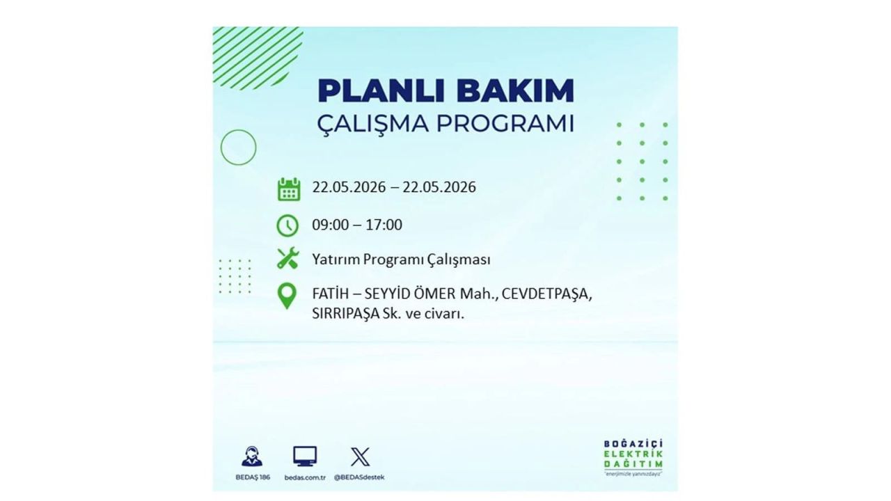 İstanbul'da 22 Mayıs Cuma günü elektrik kesintileri olacak! İşte elektrik kesintisi yaşanacak ilçeler 18