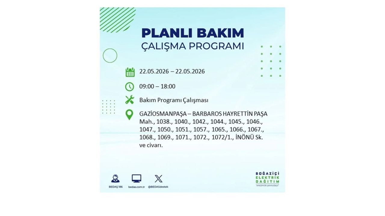 İstanbul'da 22 Mayıs Cuma günü elektrik kesintileri olacak! İşte elektrik kesintisi yaşanacak ilçeler 19