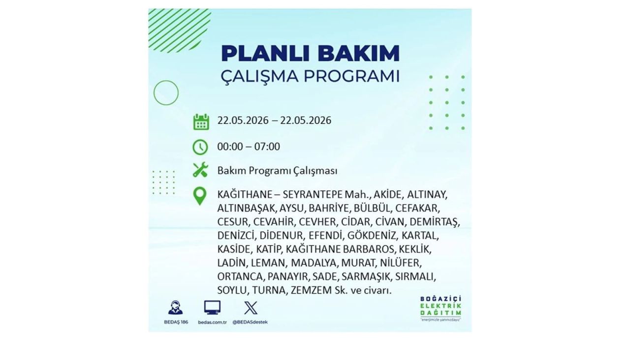İstanbul'da 22 Mayıs Cuma günü elektrik kesintileri olacak! İşte elektrik kesintisi yaşanacak ilçeler 24