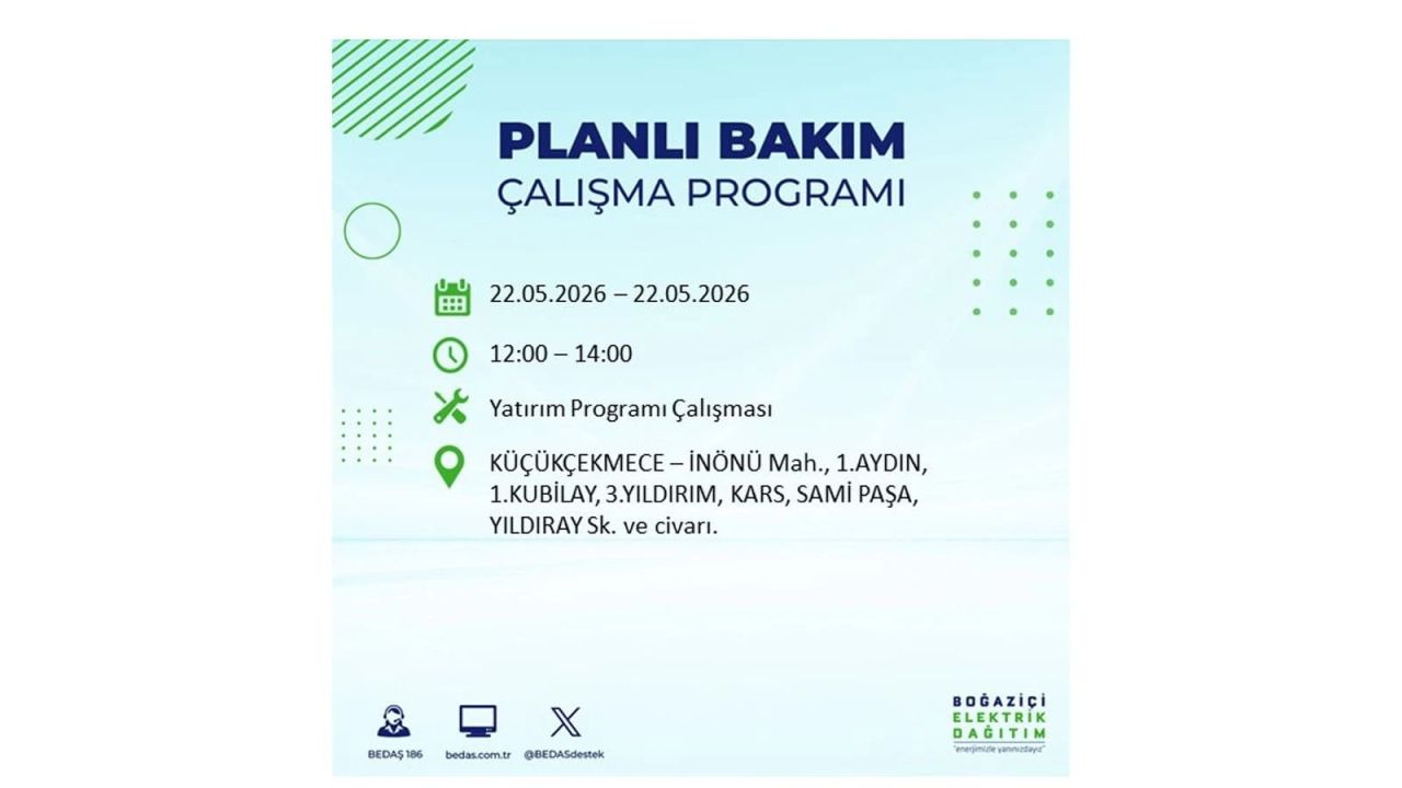 İstanbul'da 22 Mayıs Cuma günü elektrik kesintileri olacak! İşte elektrik kesintisi yaşanacak ilçeler 28