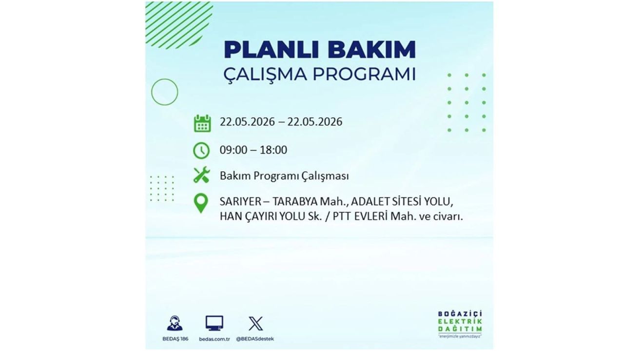 İstanbul'da 22 Mayıs Cuma günü elektrik kesintileri olacak! İşte elektrik kesintisi yaşanacak ilçeler 29