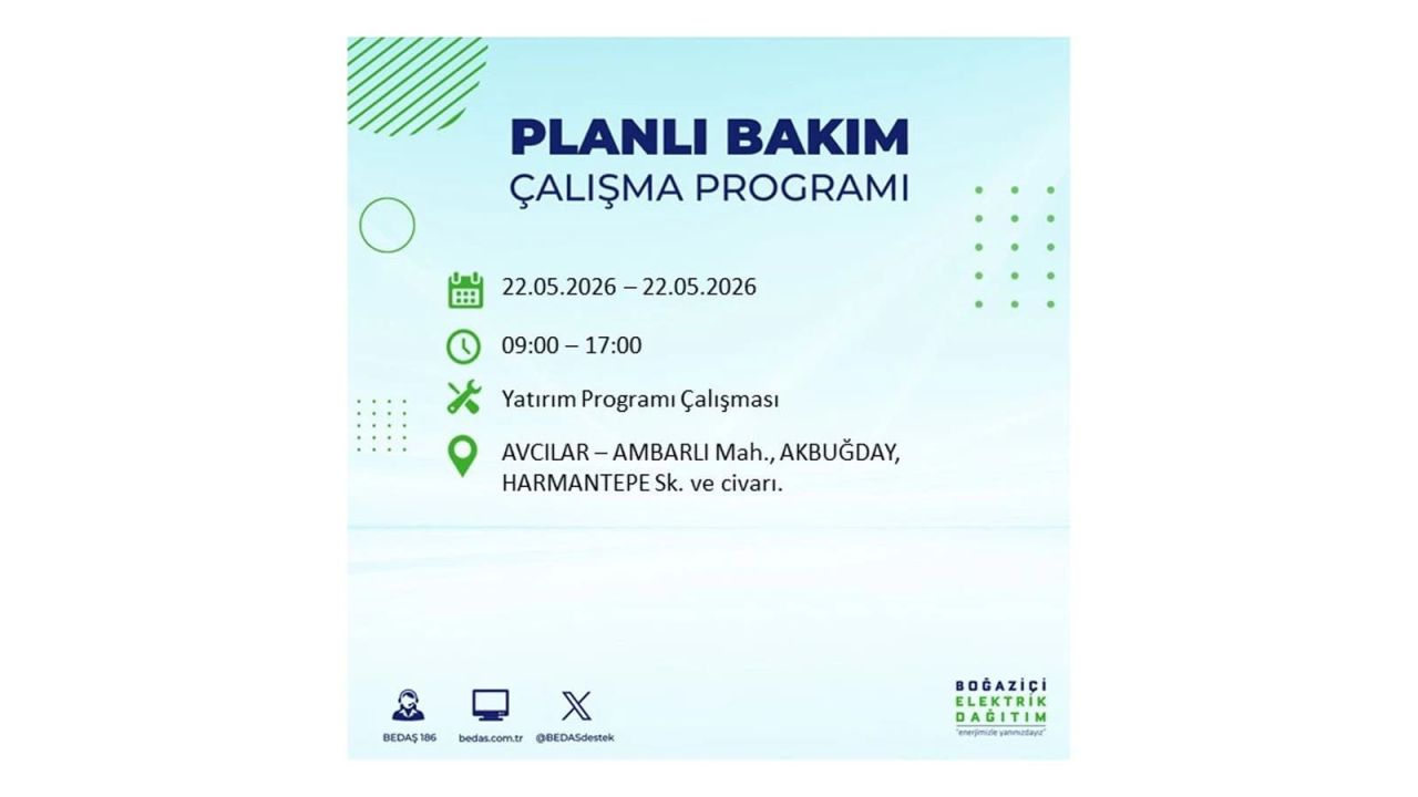 İstanbul'da 22 Mayıs Cuma günü elektrik kesintileri olacak! İşte elektrik kesintisi yaşanacak ilçeler 3