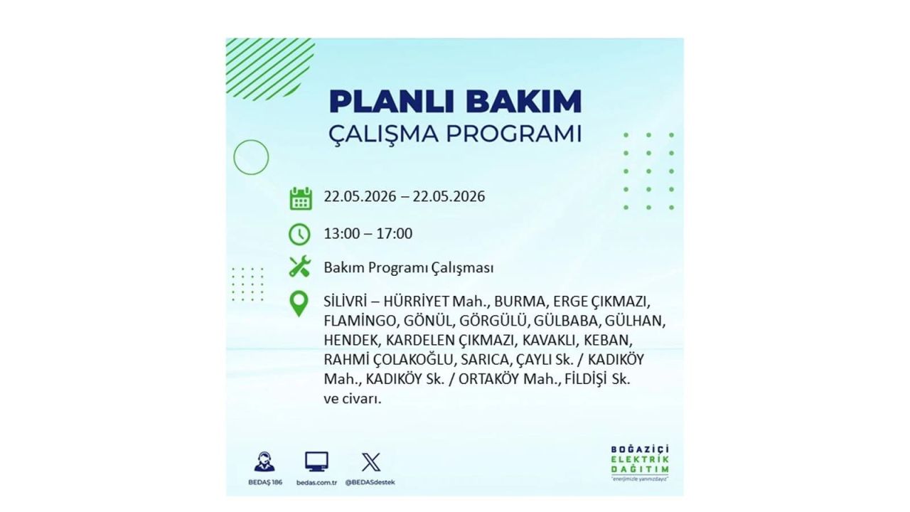 İstanbul'da 22 Mayıs Cuma günü elektrik kesintileri olacak! İşte elektrik kesintisi yaşanacak ilçeler 33