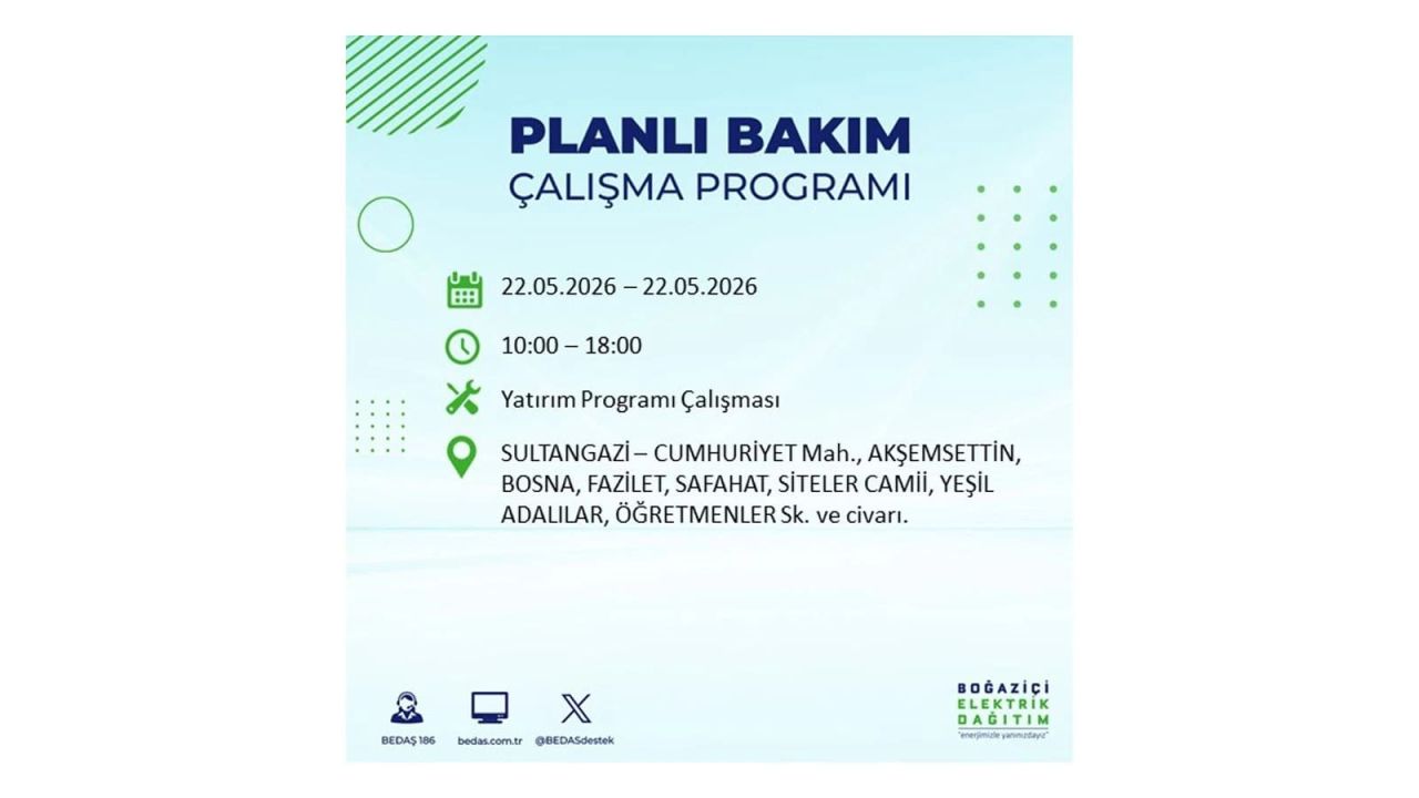 İstanbul'da 22 Mayıs Cuma günü elektrik kesintileri olacak! İşte elektrik kesintisi yaşanacak ilçeler 34
