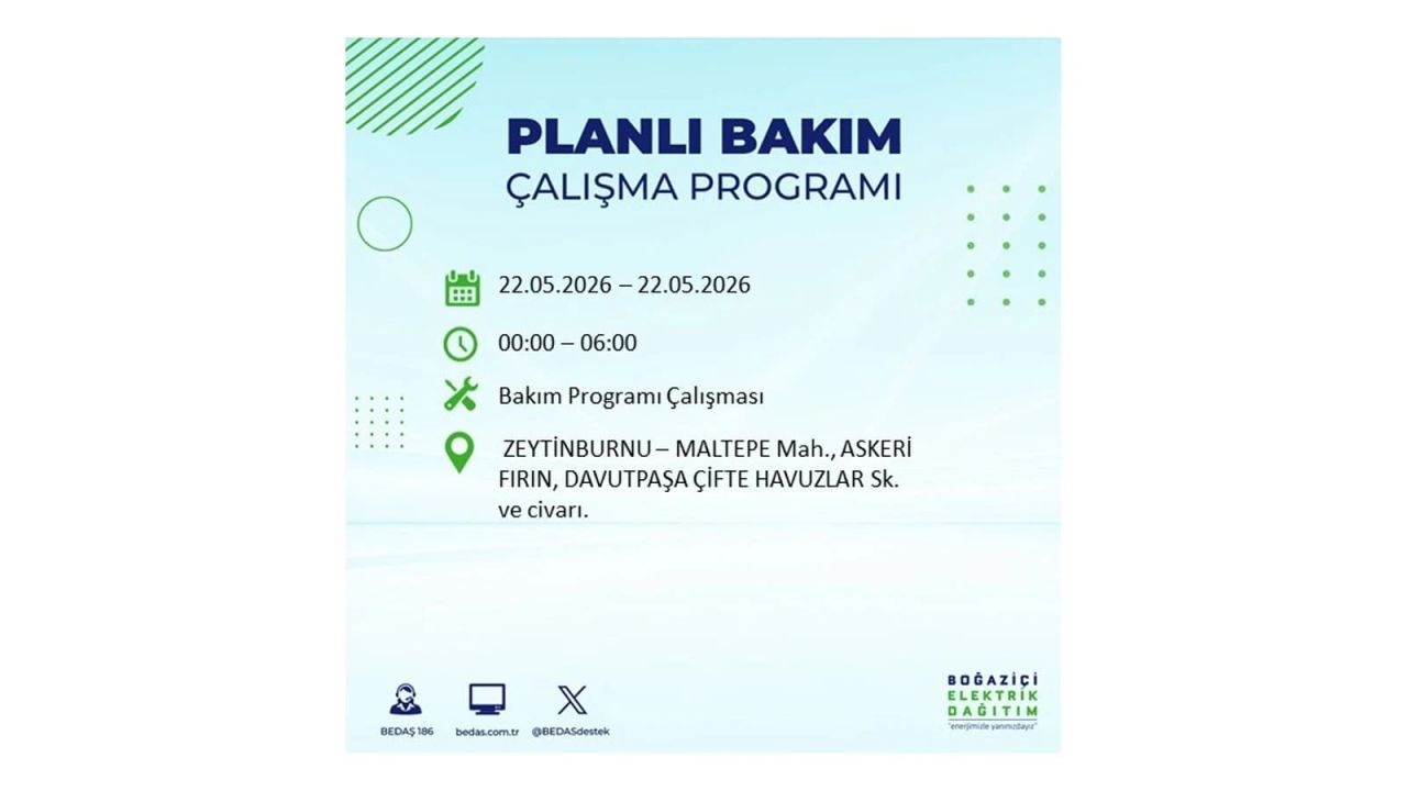 İstanbul'da 22 Mayıs Cuma günü elektrik kesintileri olacak! İşte elektrik kesintisi yaşanacak ilçeler 37