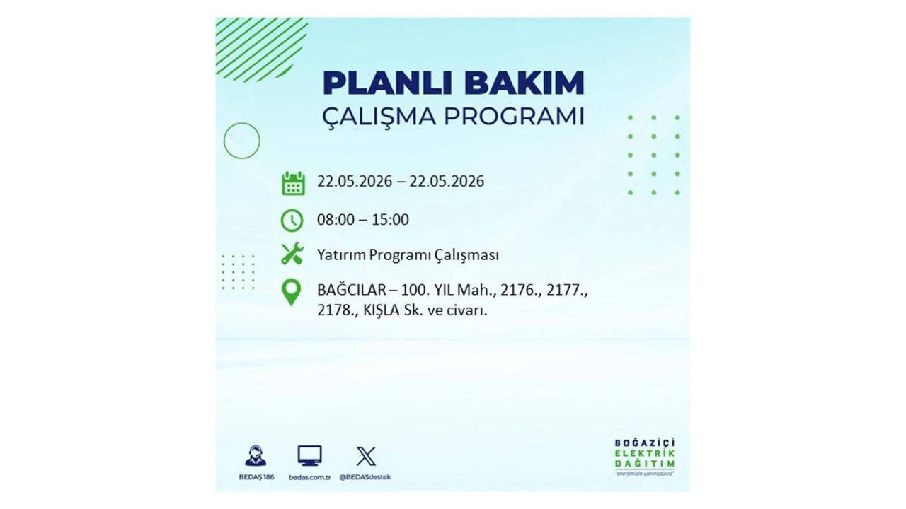 İstanbul'da 22 Mayıs Cuma günü elektrik kesintileri olacak! İşte elektrik kesintisi yaşanacak ilçeler 5