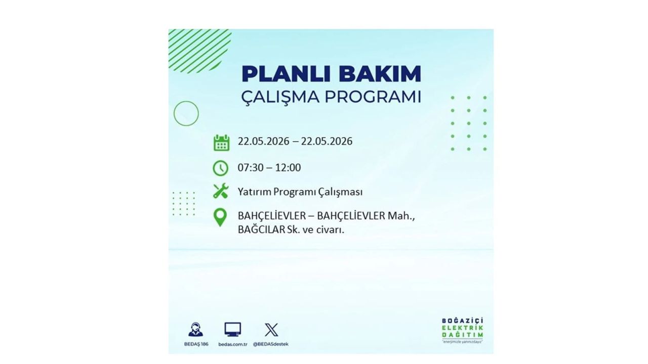 İstanbul'da 22 Mayıs Cuma günü elektrik kesintileri olacak! İşte elektrik kesintisi yaşanacak ilçeler 6