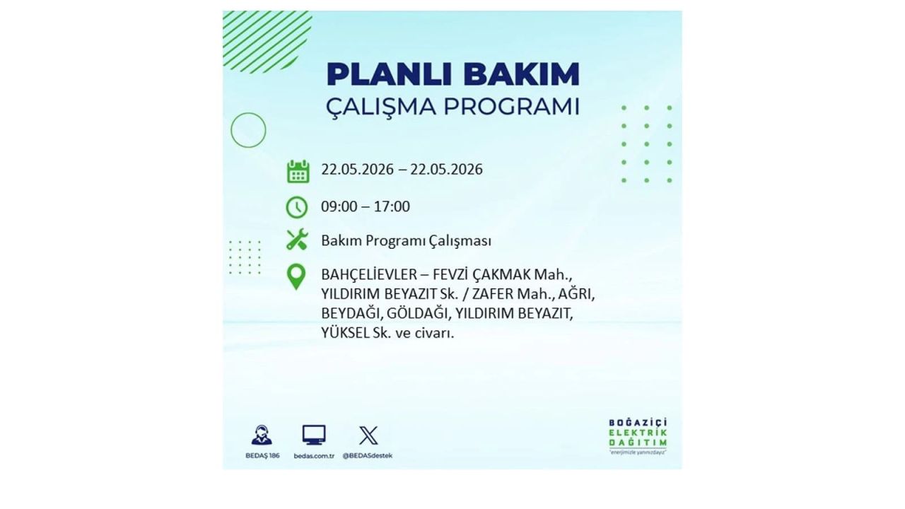 İstanbul'da 22 Mayıs Cuma günü elektrik kesintileri olacak! İşte elektrik kesintisi yaşanacak ilçeler 7