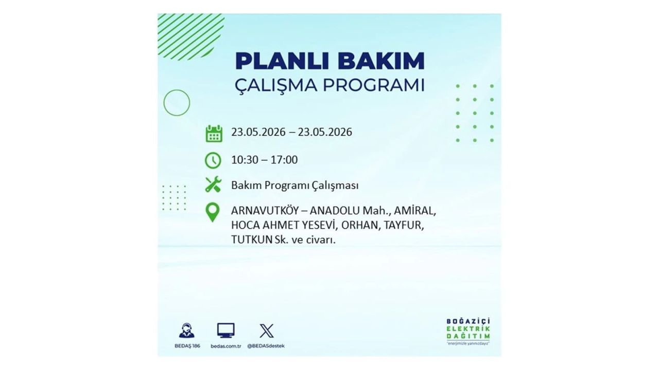 BEDAŞ duyurdu: İstanbul'da 23 Mayıs 2026 elektrik kesintisi yaşanacak ilçeler 1