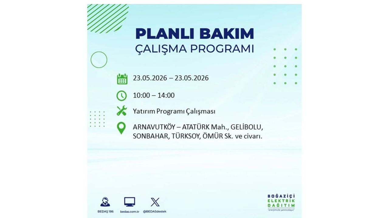 BEDAŞ duyurdu: İstanbul'da 23 Mayıs 2026 elektrik kesintisi yaşanacak ilçeler 2