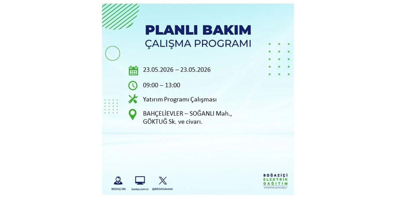 BEDAŞ duyurdu: İstanbul'da 23 Mayıs 2026 elektrik kesintisi yaşanacak ilçeler 3