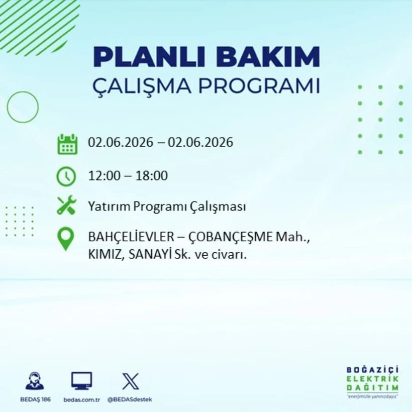 BEDAŞ duyurdu: İstanbul’da 2 Haziran Salı günü elektrikler kesilecek! İşte ilçe ilçe tam liste 6