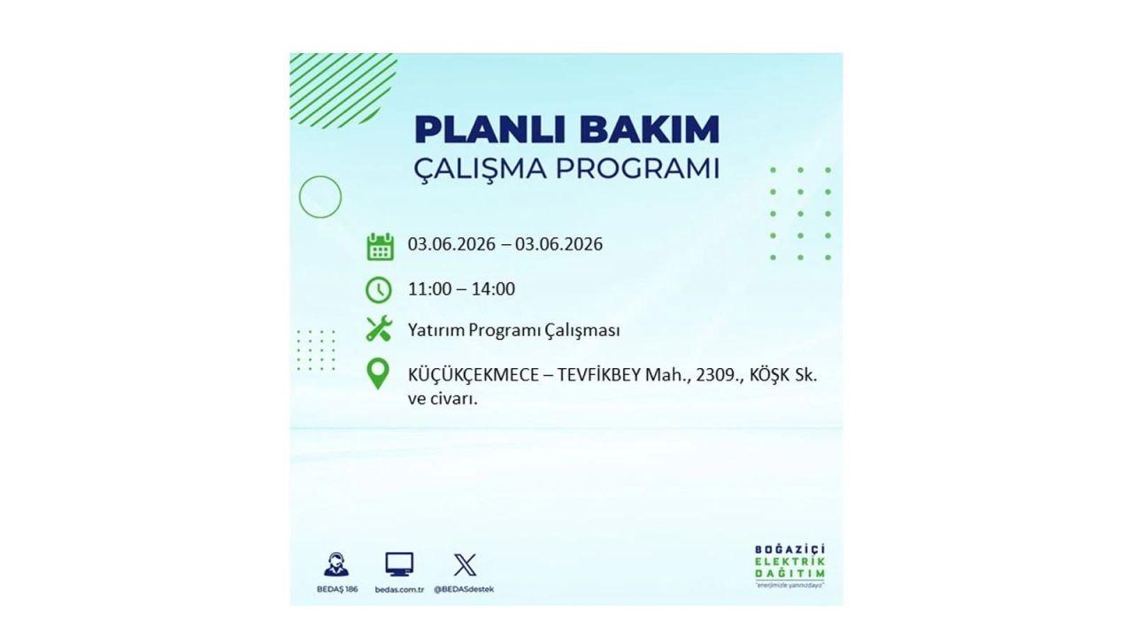 İstanbul’da 3 Haziran elektrik kesintisi: İlçe ilçe tam liste 15