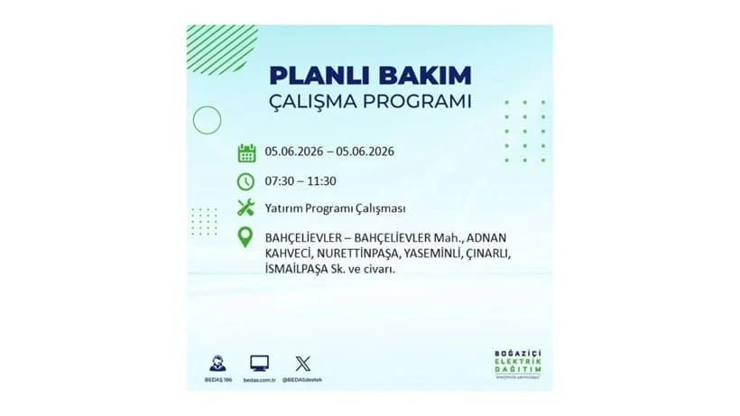 İstanbul'da 5 Haziran Cuma günü büyük elektrik kesintileri olacak! İşte ilçe ilçe kesinti yaşanacak bölgeler 12