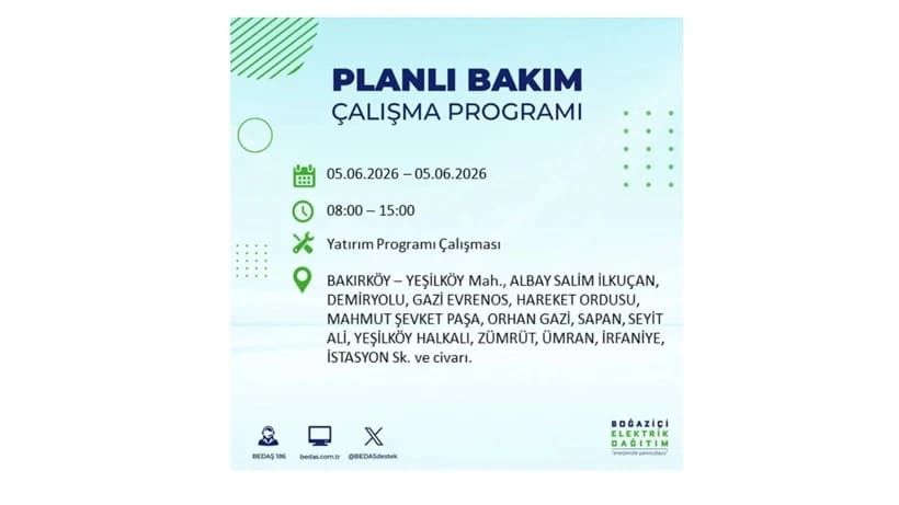 İstanbul'da 5 Haziran Cuma günü büyük elektrik kesintileri olacak! İşte ilçe ilçe kesinti yaşanacak bölgeler 15