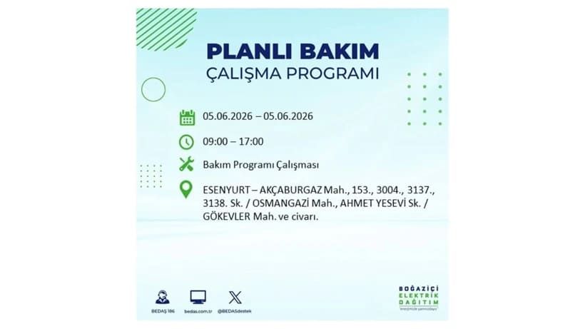 İstanbul'da 5 Haziran Cuma günü büyük elektrik kesintileri olacak! İşte ilçe ilçe kesinti yaşanacak bölgeler 30