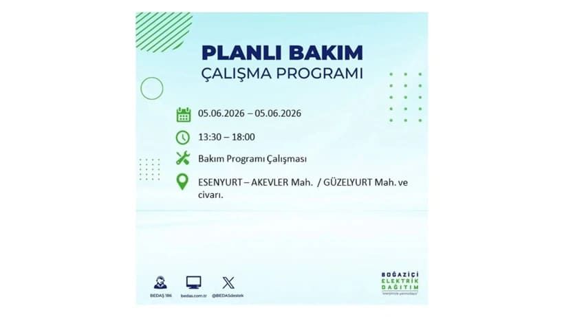 İstanbul'da 5 Haziran Cuma günü büyük elektrik kesintileri olacak! İşte ilçe ilçe kesinti yaşanacak bölgeler 31