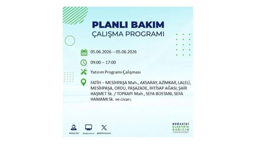 İstanbul'da 5 Haziran Cuma günü büyük elektrik kesintileri olacak! İşte ilçe ilçe kesinti yaşanacak bölgeler 34