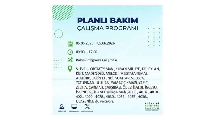 İstanbul'da 5 Haziran Cuma günü büyük elektrik kesintileri olacak! İşte ilçe ilçe kesinti yaşanacak bölgeler 45