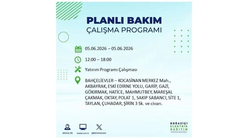 İstanbul'da 5 Haziran Cuma günü büyük elektrik kesintileri olacak! İşte ilçe ilçe kesinti yaşanacak bölgeler 6