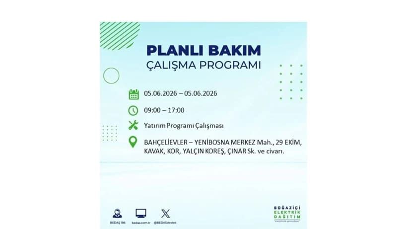 İstanbul'da 5 Haziran Cuma günü büyük elektrik kesintileri olacak! İşte ilçe ilçe kesinti yaşanacak bölgeler 8