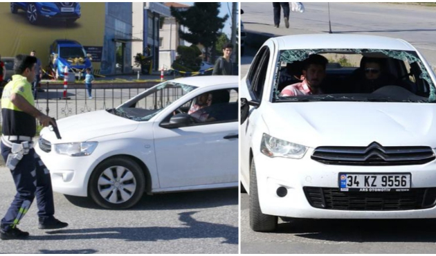 Ön camı kırık araçta, maskeli şahıs paniği!