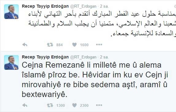 Cumhurbaşkanı Erdoğan twitter'da paylaştı...