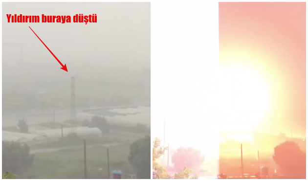 Yüksek gerilim hattına yıldırım düştü! Şok görüntü