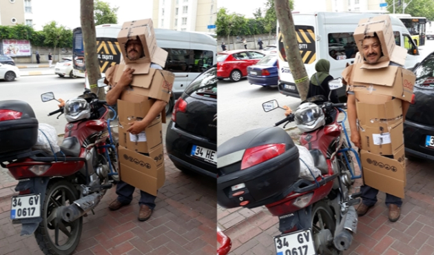 Kuryeden gülümseten dolu yağışı önlemi...