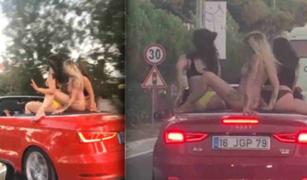 Araba üzerinde bikinili dansa polis müdahale etti!