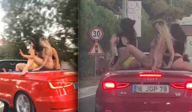 Araba üzerinde bikinili dansa polis müdahale etti!
