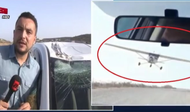 A Haber ekibini taşıyan otomobile uçak çarptı!