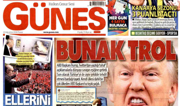 Güneş'ten Trump manşeti: Bunak trol!