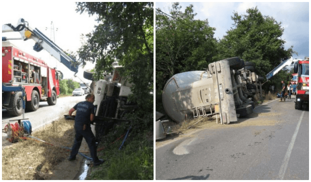 Beykoz'da kum yüklü tanker devrildi!