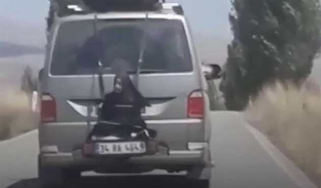 Kadını minibüsün arkasına bağladılar....