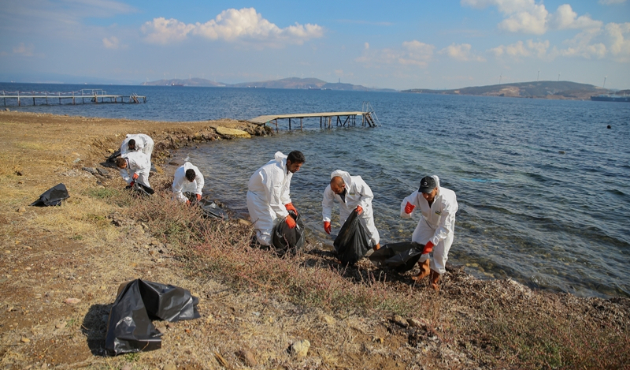 Foça'da denize sızan akaryakıt tamamen temizlendi!