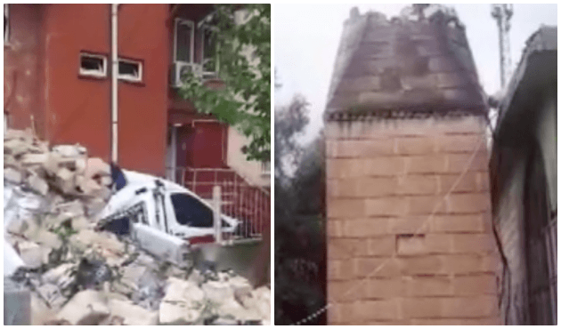 Ambulansın üzerine cami minaresi devrildi!