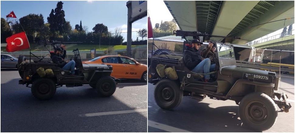 Uçaksavar silahıyla trafikte ilerlediler!