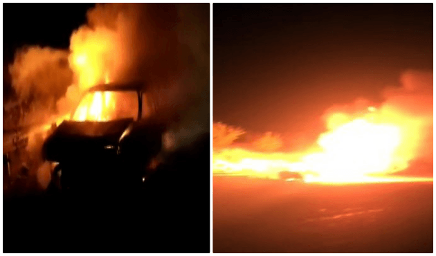 Otomobil bomba gibi patladı!
