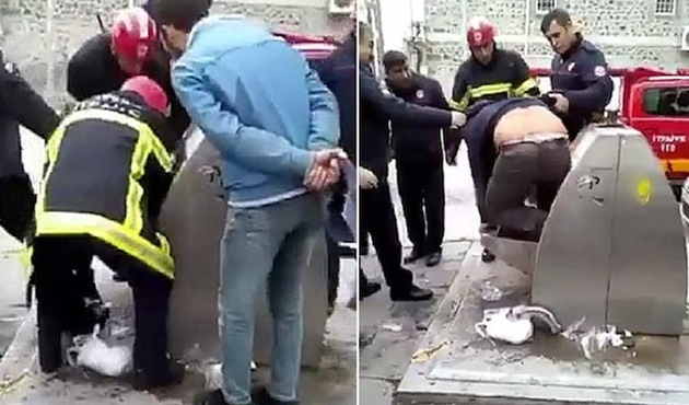 Çöp toplarken kendisini konteynerin içinde buldu!
