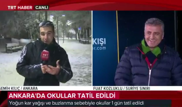 Canlı yayında TRT muhabirini kar topuna tuttular!