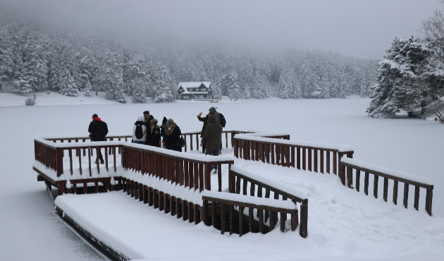 Bolu'da doğa harikası Gölcük Gölü buz tuttu