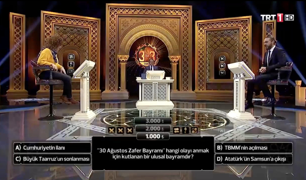3'te 3 tarih yarışmasında 30 Ağustos Zafer Bayramı sorusunu bilemedi!