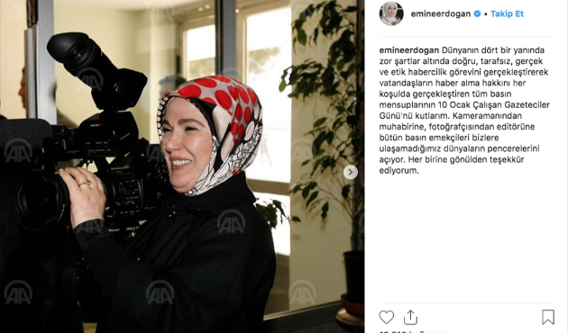 Emine Erdoğan'dan, Çalışan Gazeteciler Günü mesajı
