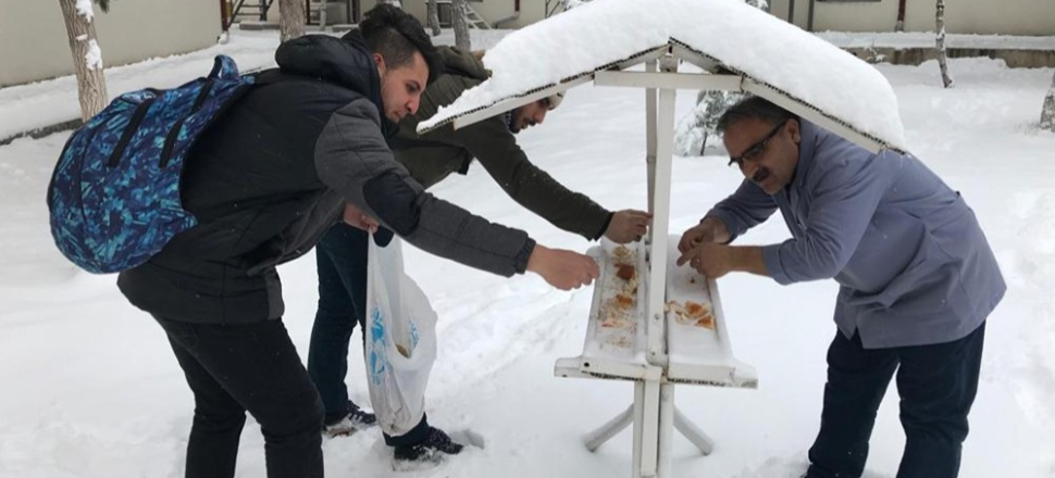 Karaman'da üniversiteli öğrenciler kuşlar için yem döktü
