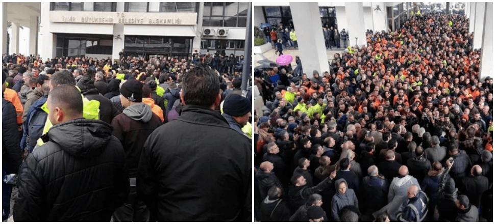 İşçiler İzmir Büyükşehir Belediyesi'ni bastı! Polis müdahale etti...