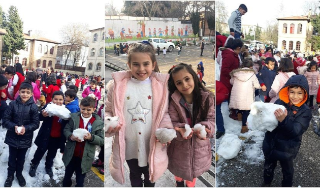 Öğrenciler kar topu oynamanın keyfini yaşadı...