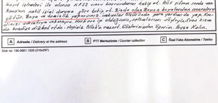 Cuntacı subaydan eşine şifreli mektup: Evde temizlik yapın