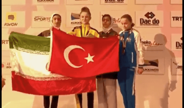 Şampiyon sporcudan İranlı rakibine Türk Bayrağı dersi!