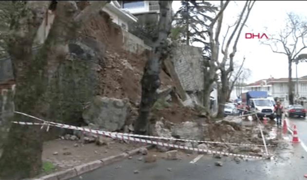 Beykoz'da istinat duvarı çöktü!
